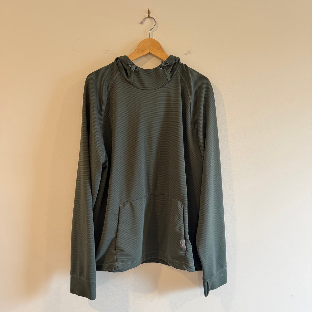 LL Bean Mens Ridge Fleece Hoodie XL Green Ribbed Pullover 523251